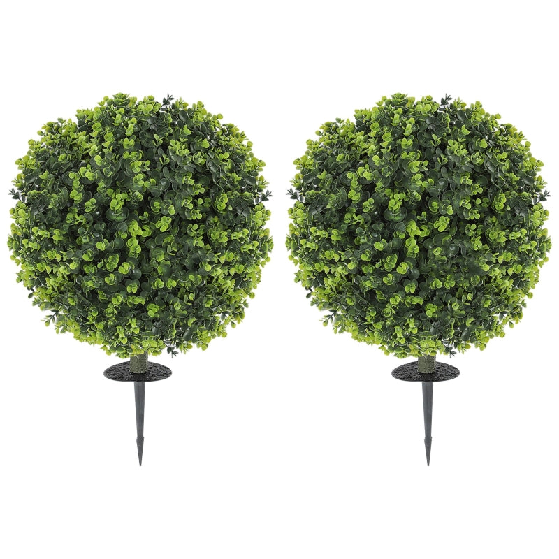 Artificial Plants, Set of 2 Boxwood Balls with Ground Stake, UV-resistant, Green