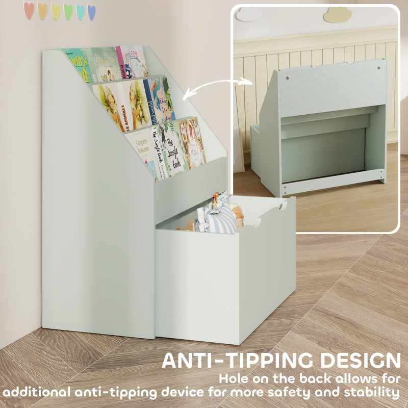 Bookcase for Kids, 3 Shelves with Drawer, Green MDF