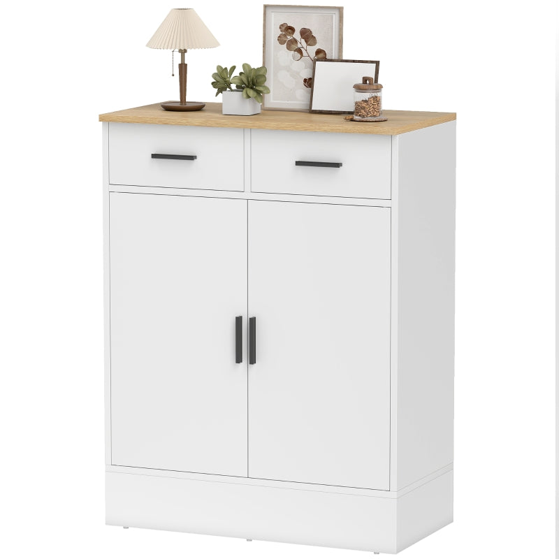 Sideboard with 2 Drawers & Adjustable Shelf Storage - Natural Wood/White