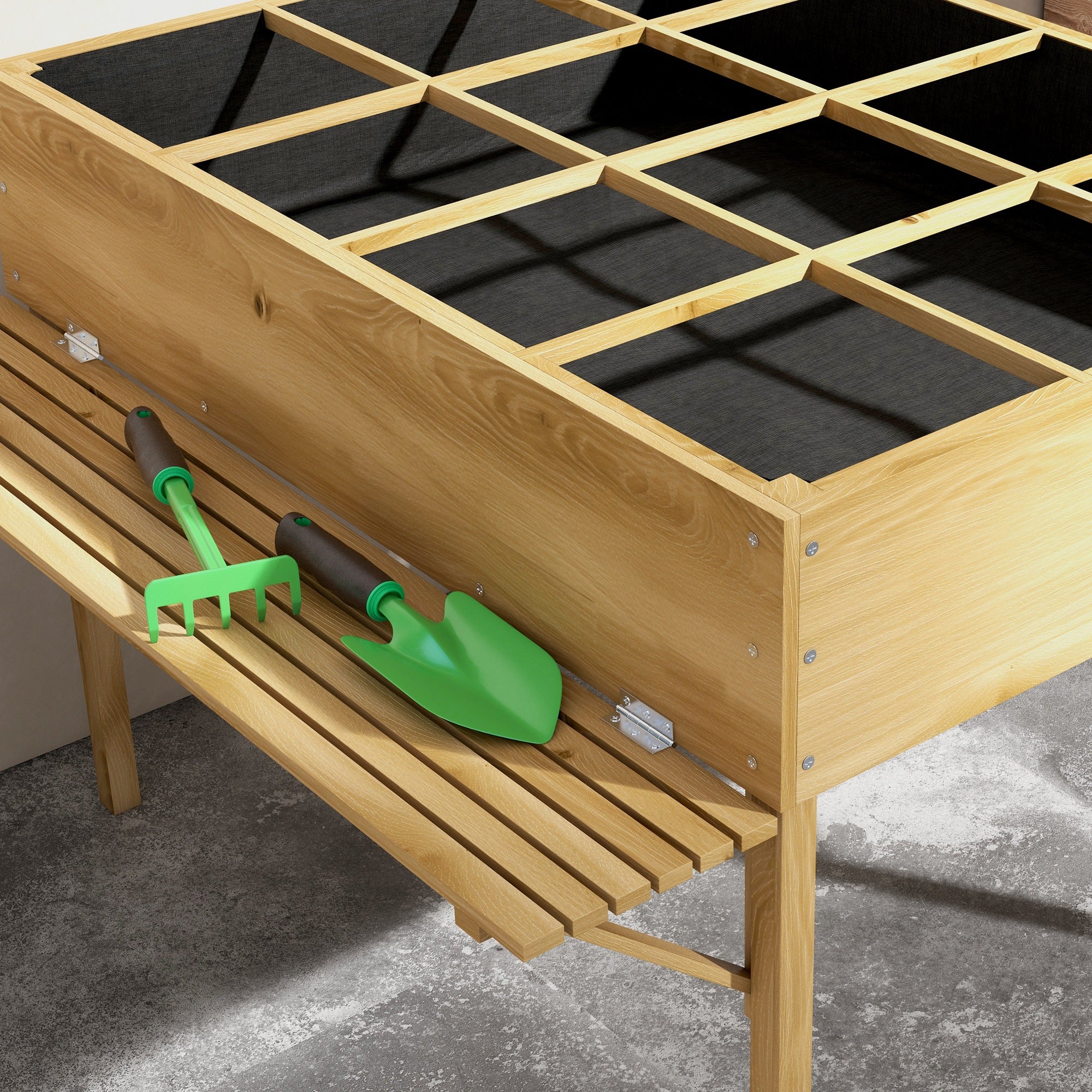 Raised Bed, Foldable Cold Frame, 12 Dividers, Natural Wood