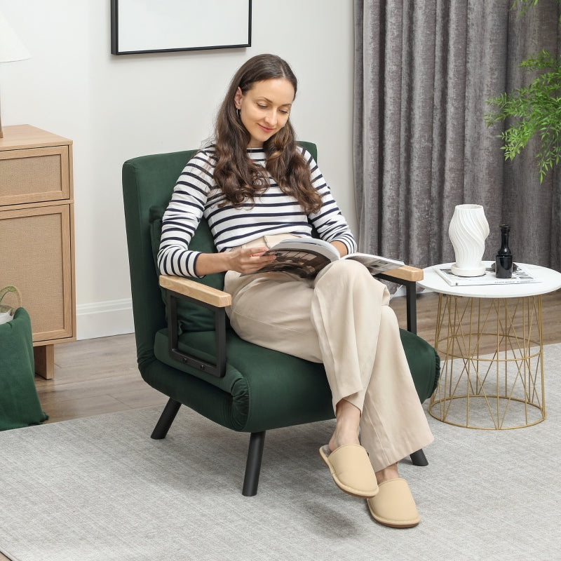 4-in-1 Single Chair Bed, Velvet-Feel Green