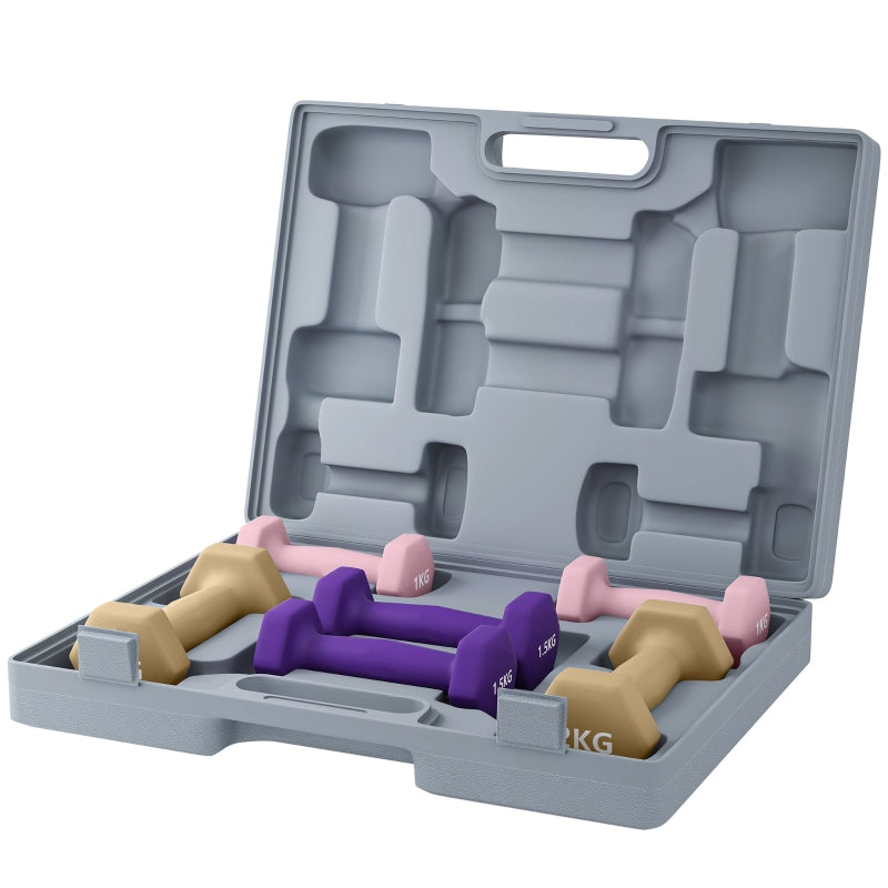 Dumbbell Set, 6 Weights, 1kg, 1.5kg, 2kg, Steel