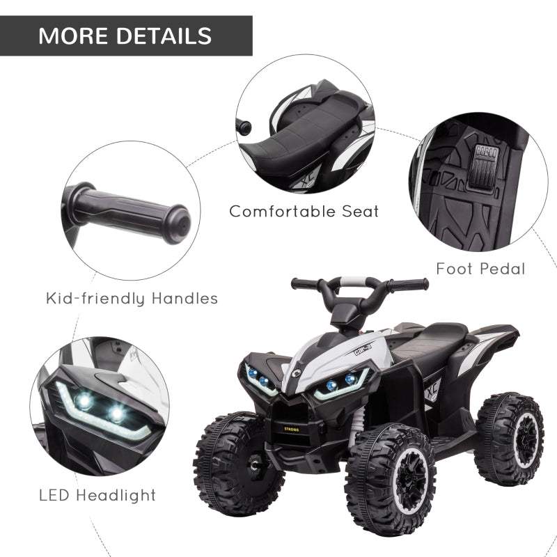 12V Ride-On Quad Bike with Music, Horn, White
