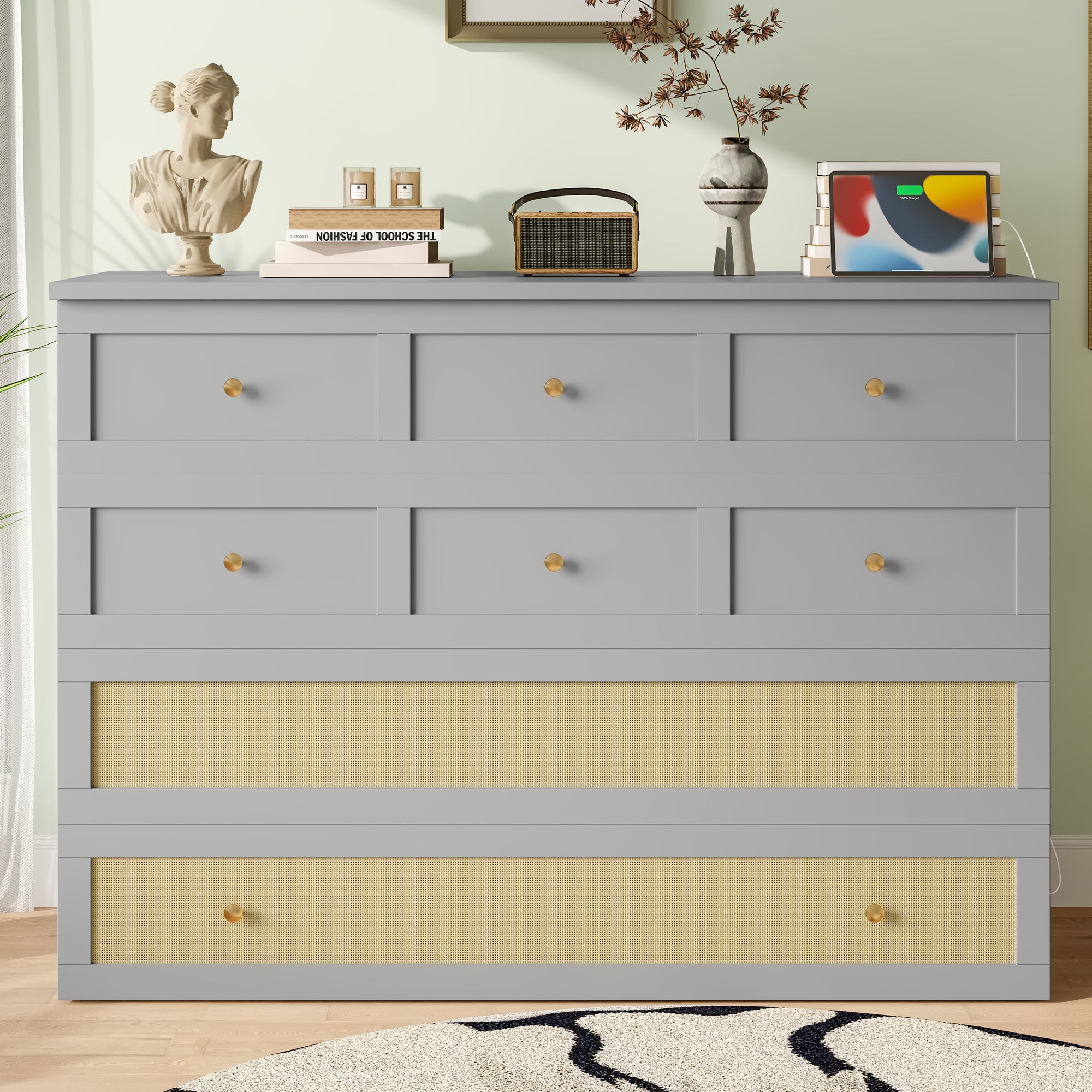 Wall Bed 140x200cm Mobile Convertible Storage Drawers Shelf USB/Power Outlet - Grey