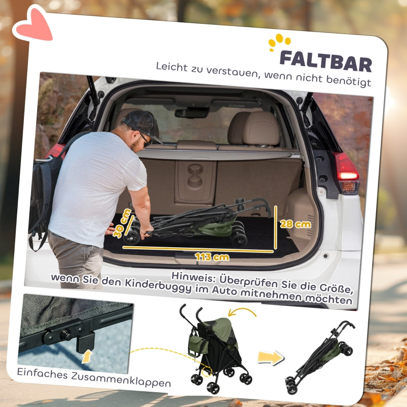 Pet Stroller, Safety Leash, Mesh Window, Dark Green