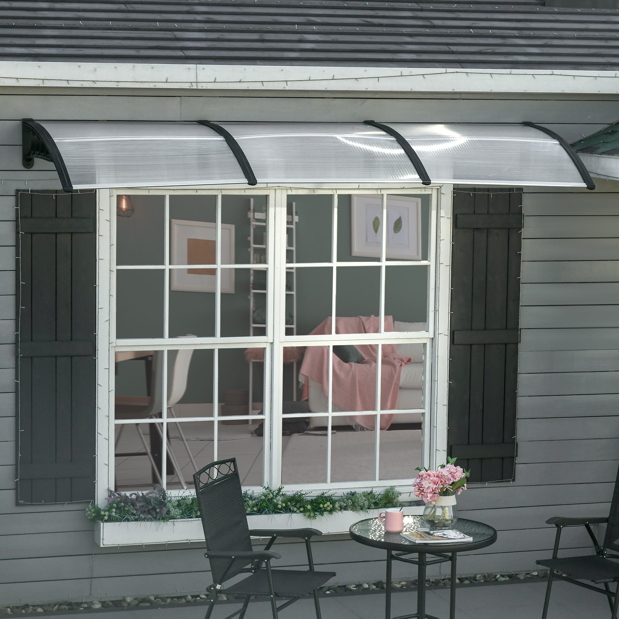 Front Door Canopy, 303 x 96cm Rain Shelter, Clear