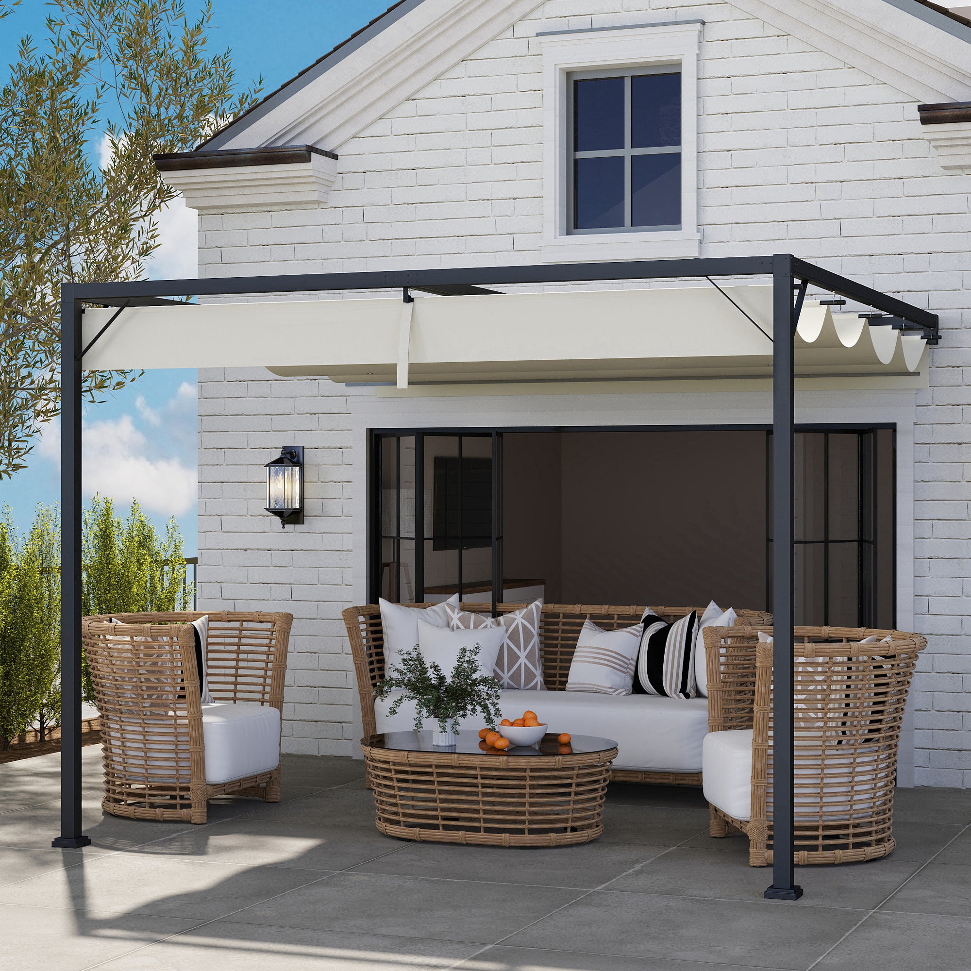Pergola 3x3m Sliding Canopy Cream White