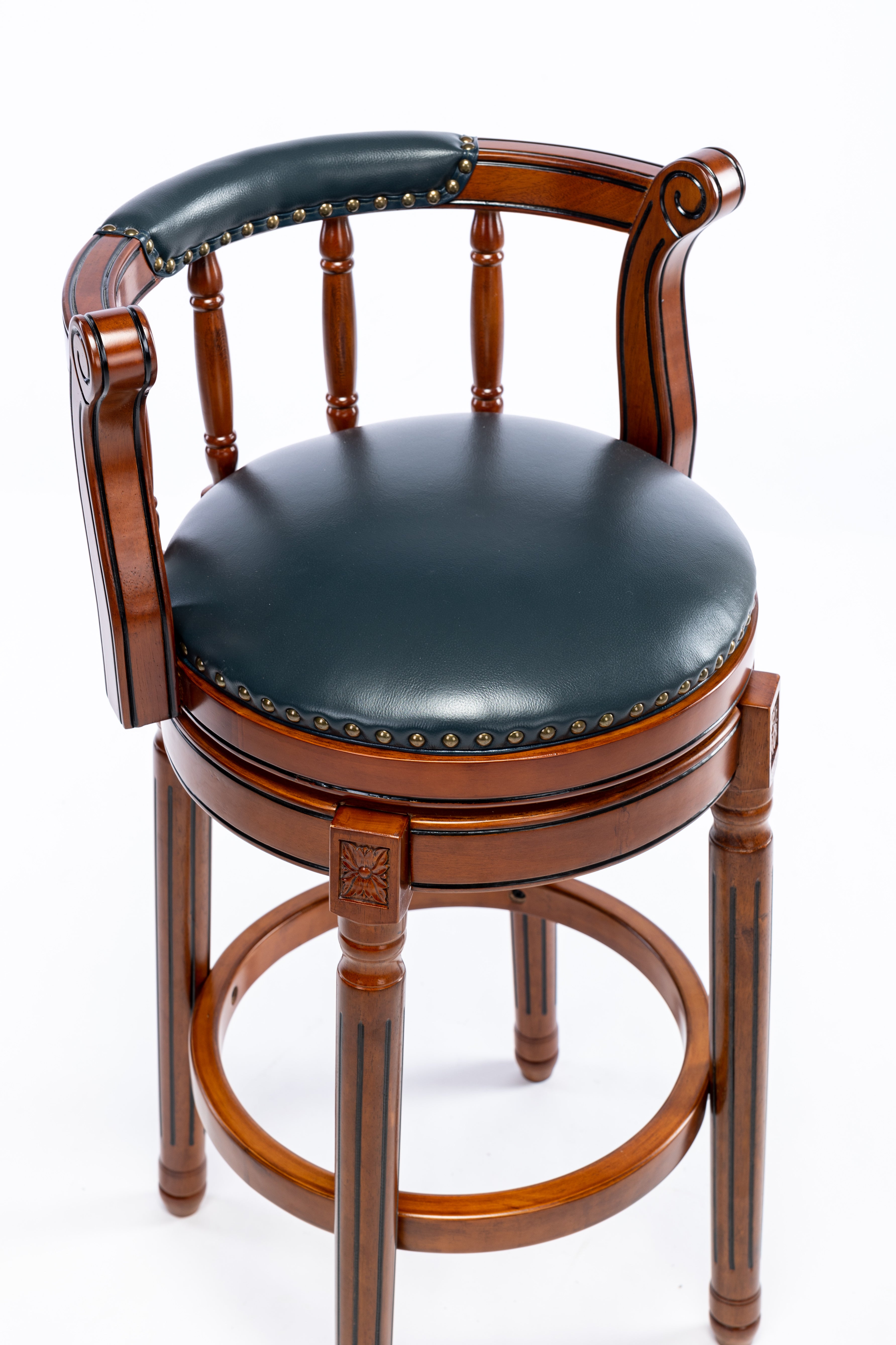 Cow Top Leather Wooden Bar Stools, 360 Degree Swivel Bar Chair with Backs, Leather/Wood