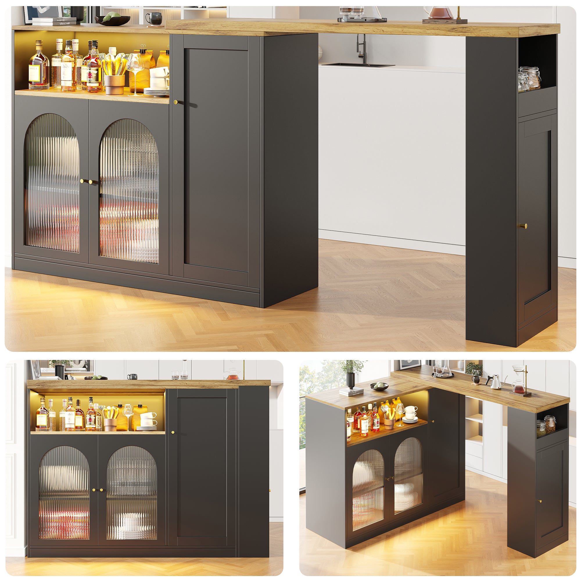 Bar Table, 360° Rotating with LED Light, Matte Black
