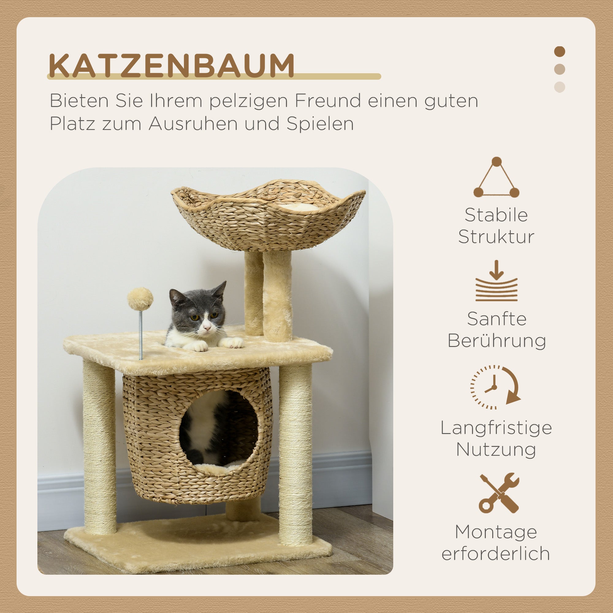 Cat Scratching Post, 74 cm Cat Tree with Cave, Beige