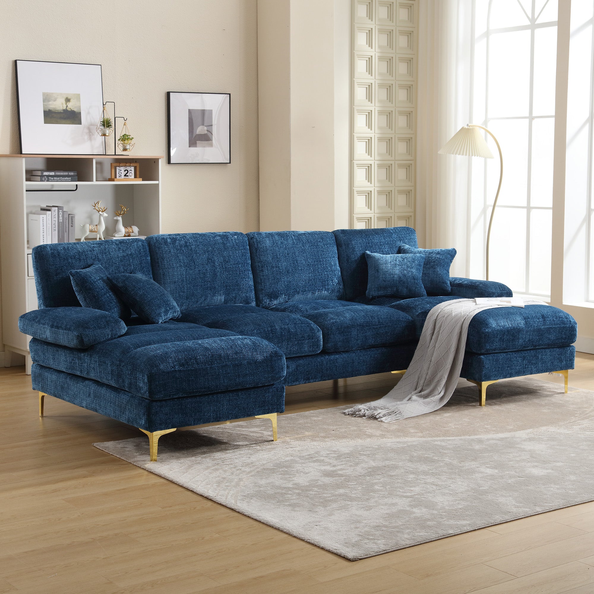 Sectional Sofa, Modern Large U-Shape with Double Reclining Seats, Chenille