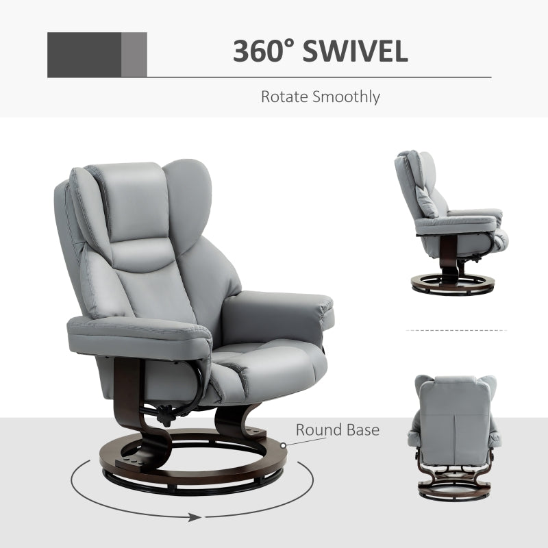 360° Swivel Recliner Chair with Footstool, Manual Recliner Armchair, PU Leather Light Grey