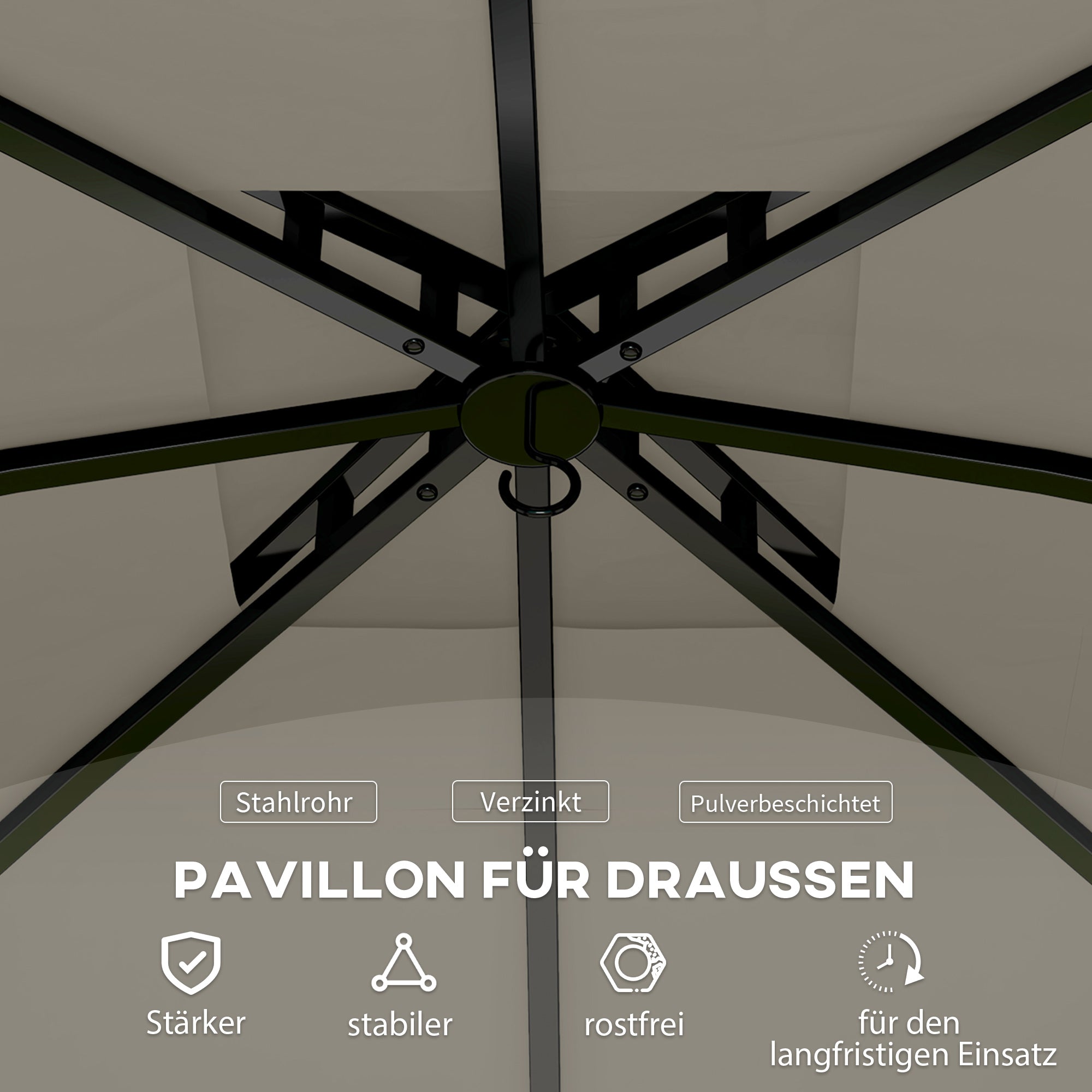 Pavilion 3.4x3.4m Double Roof, 4 Side Panels, Water-Repellent, UV Protection Galvanized Metal Frame, Light Grey