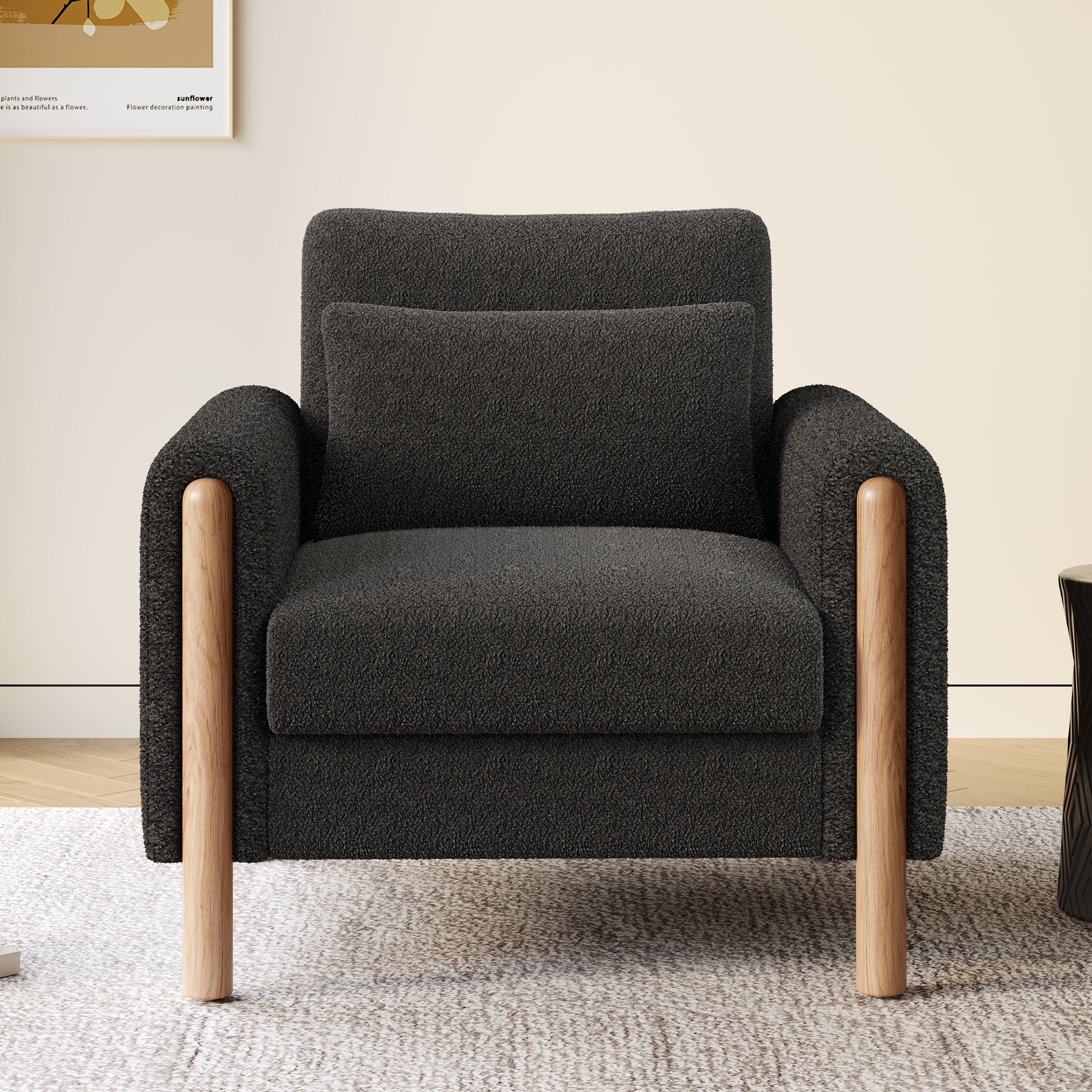 Modern Armchair, Thick Cushion Single Seater, Gray