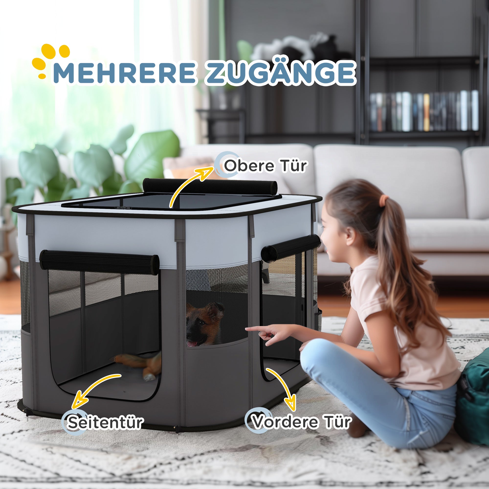 Puppy Playpen, Foldable Breathable Mesh, Grey