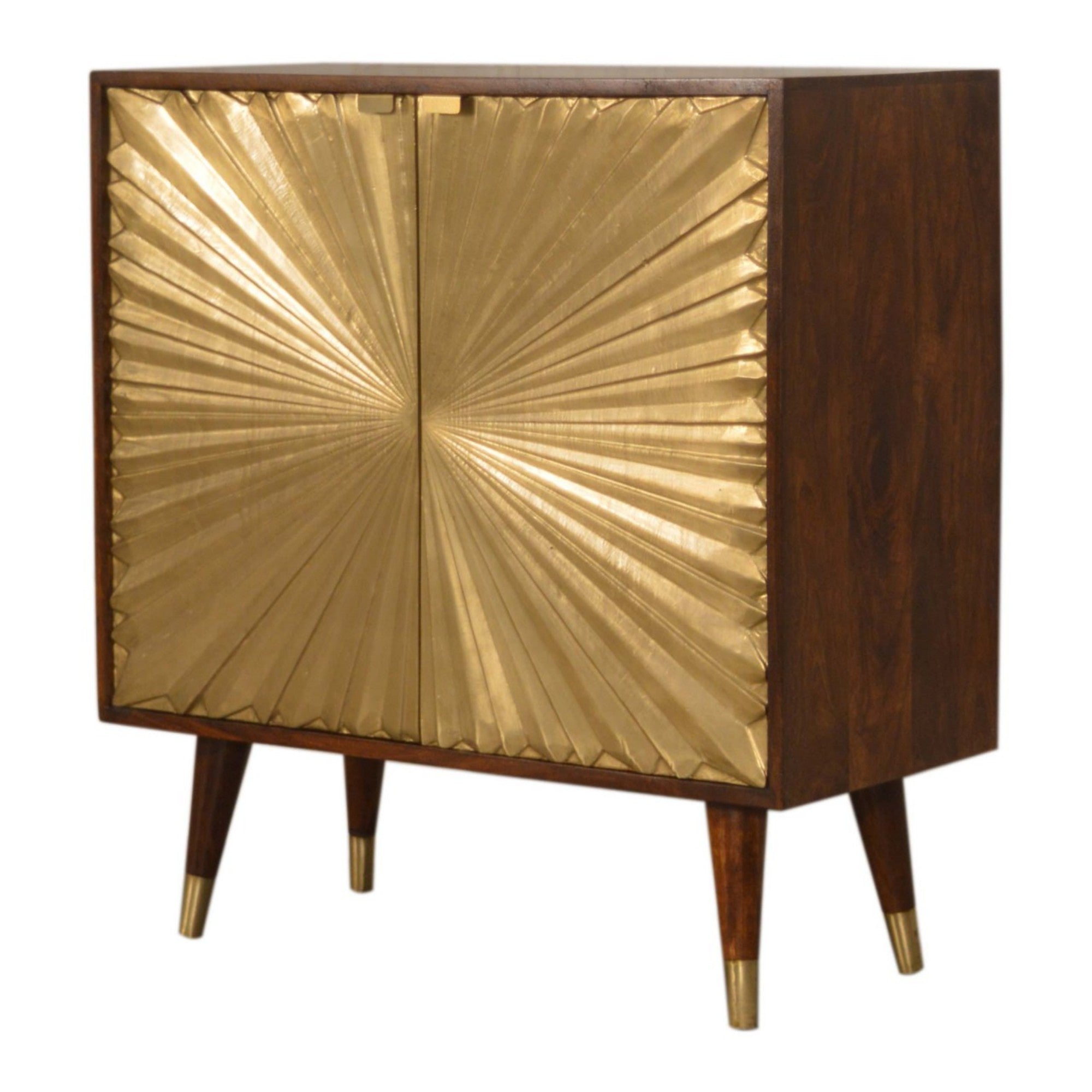 Solid Wood Cabinet with Brass-Plated Doors, Manila Gold and Dark Brown