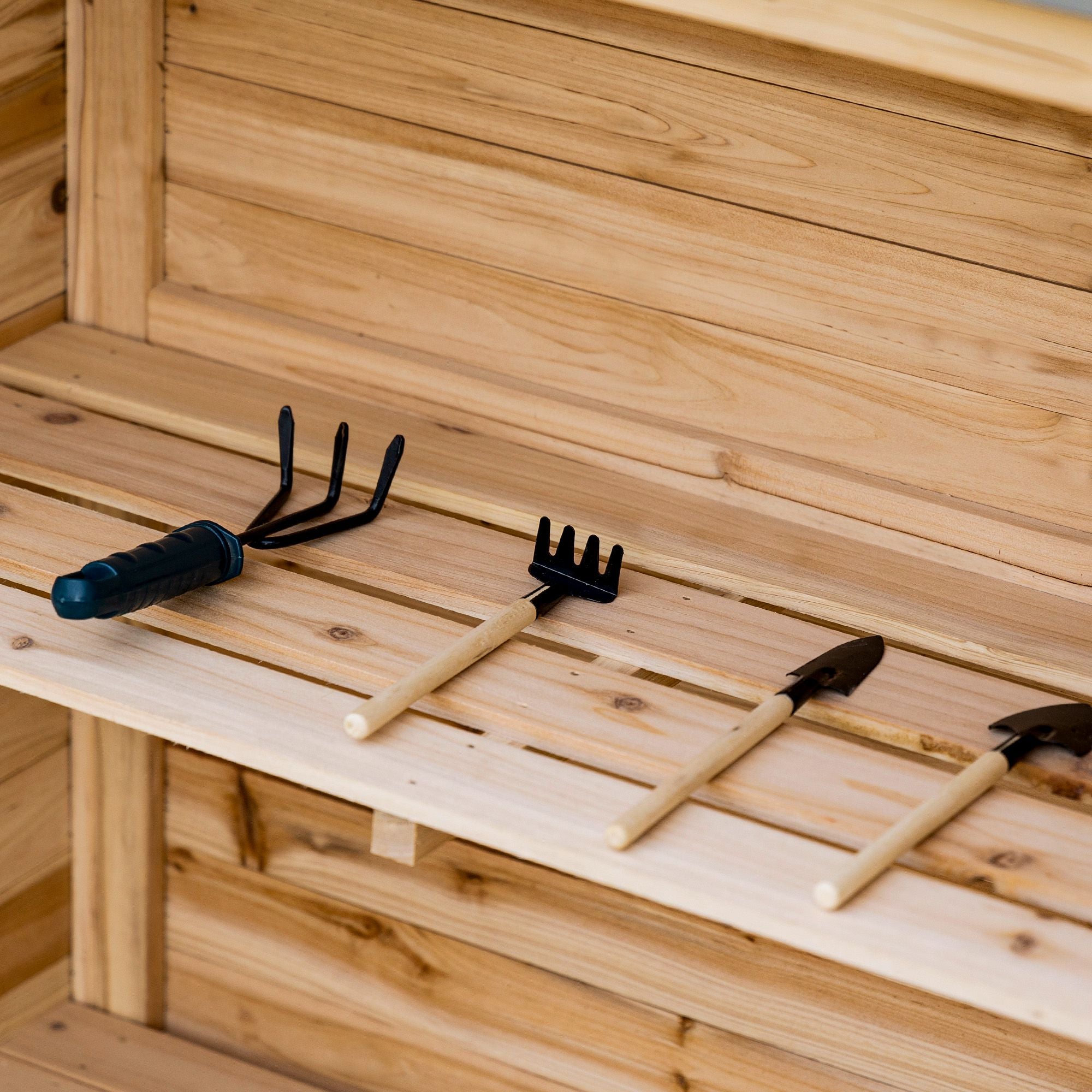 Garden Cabinet Potting Table Tool Shed 2 Shelves, Natural Wood