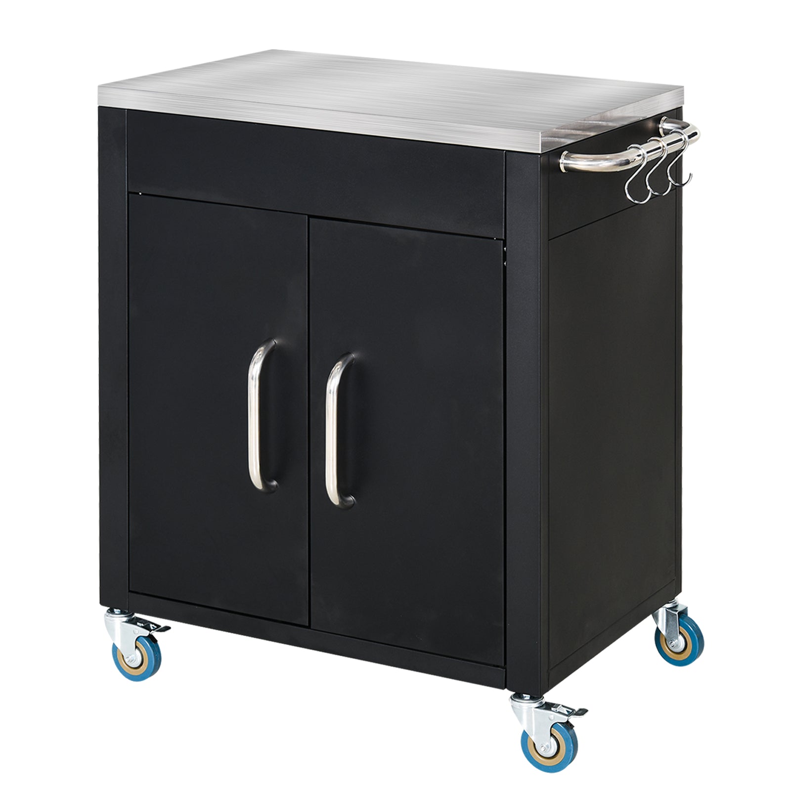Kitchen Trolley Serving Cabinet with Wheels Hooks 86x50x86.5cm, Black Stainless Steel