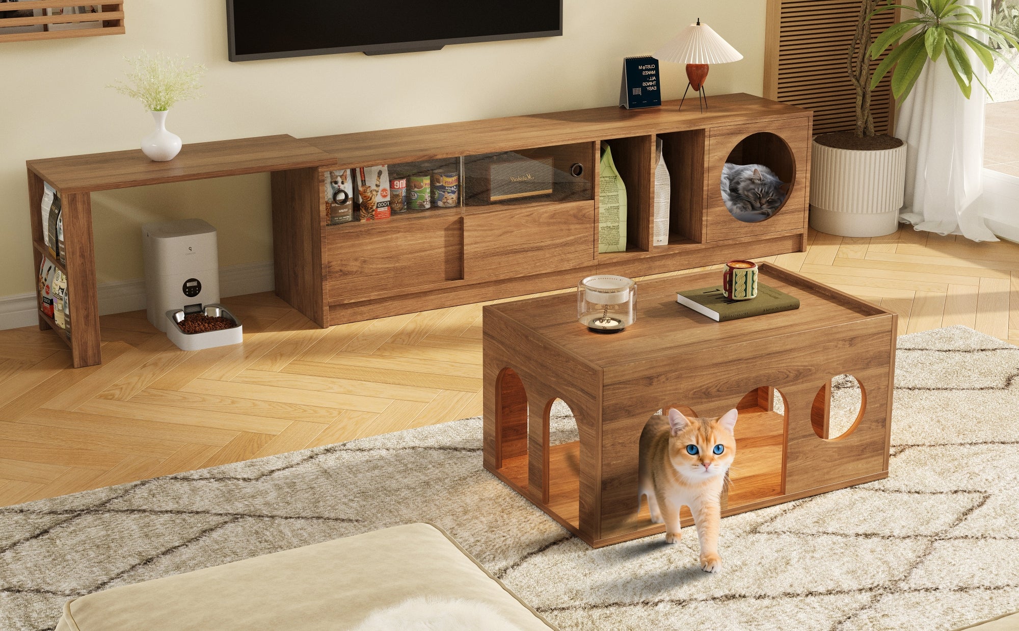 Coffee Table Pet-Friendly Cat Holes 80x50x40 cm Walnut Finish