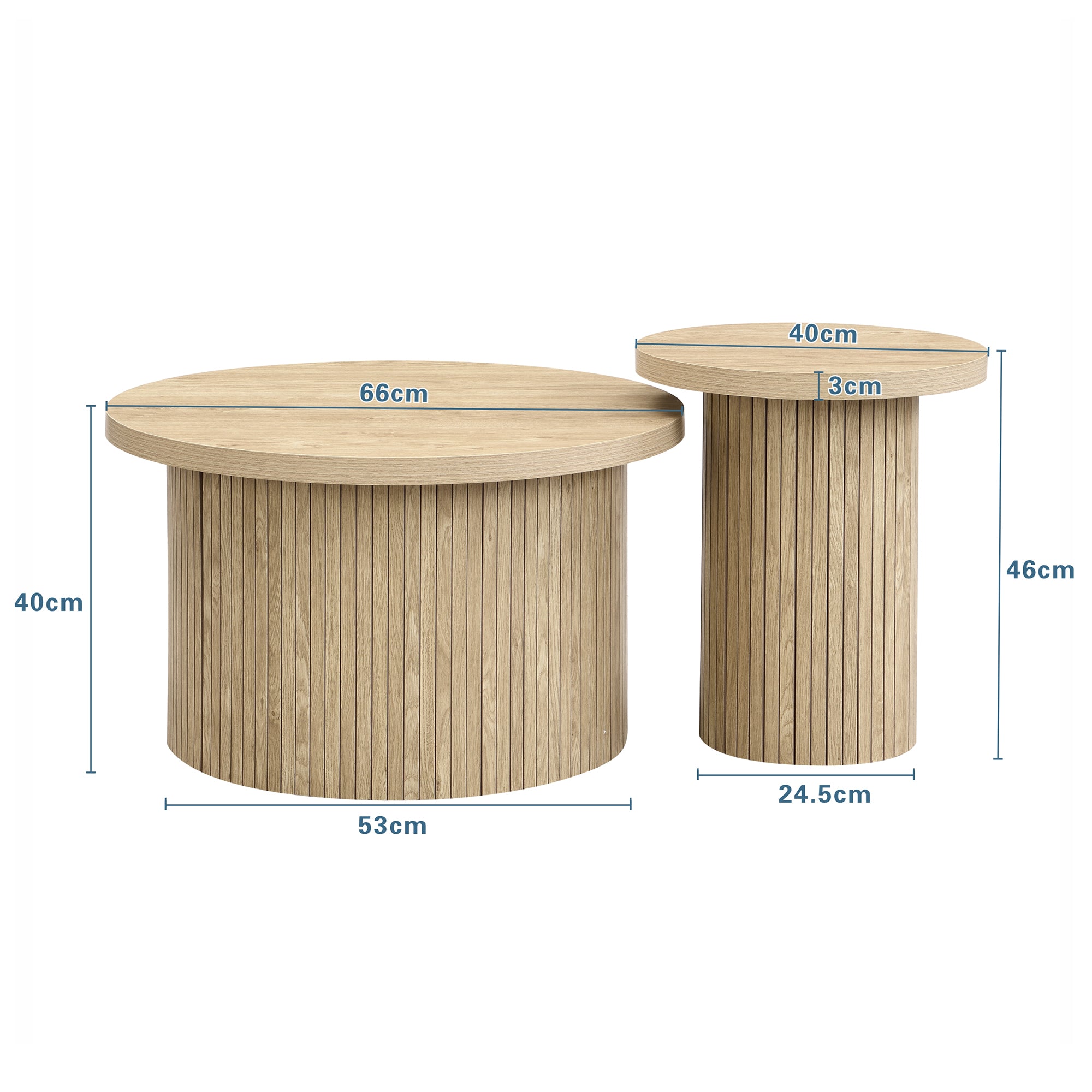 Coffee Table, Double Round Side Table, Natural Wood