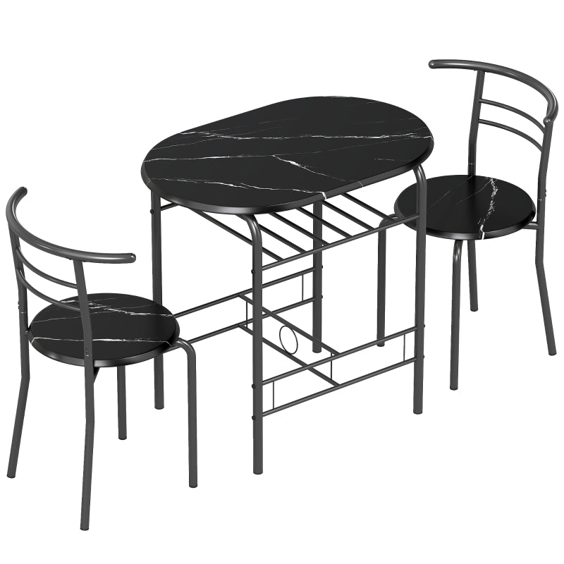 Three-Piece Compact Dining Set, Two Chairs and Table, Black