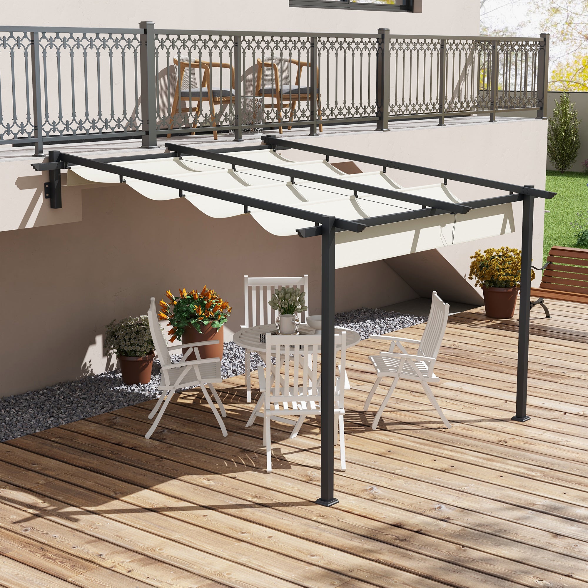 Pavilion Pergola 3x3m Windproof Adjustable Roof, Cream-Colored