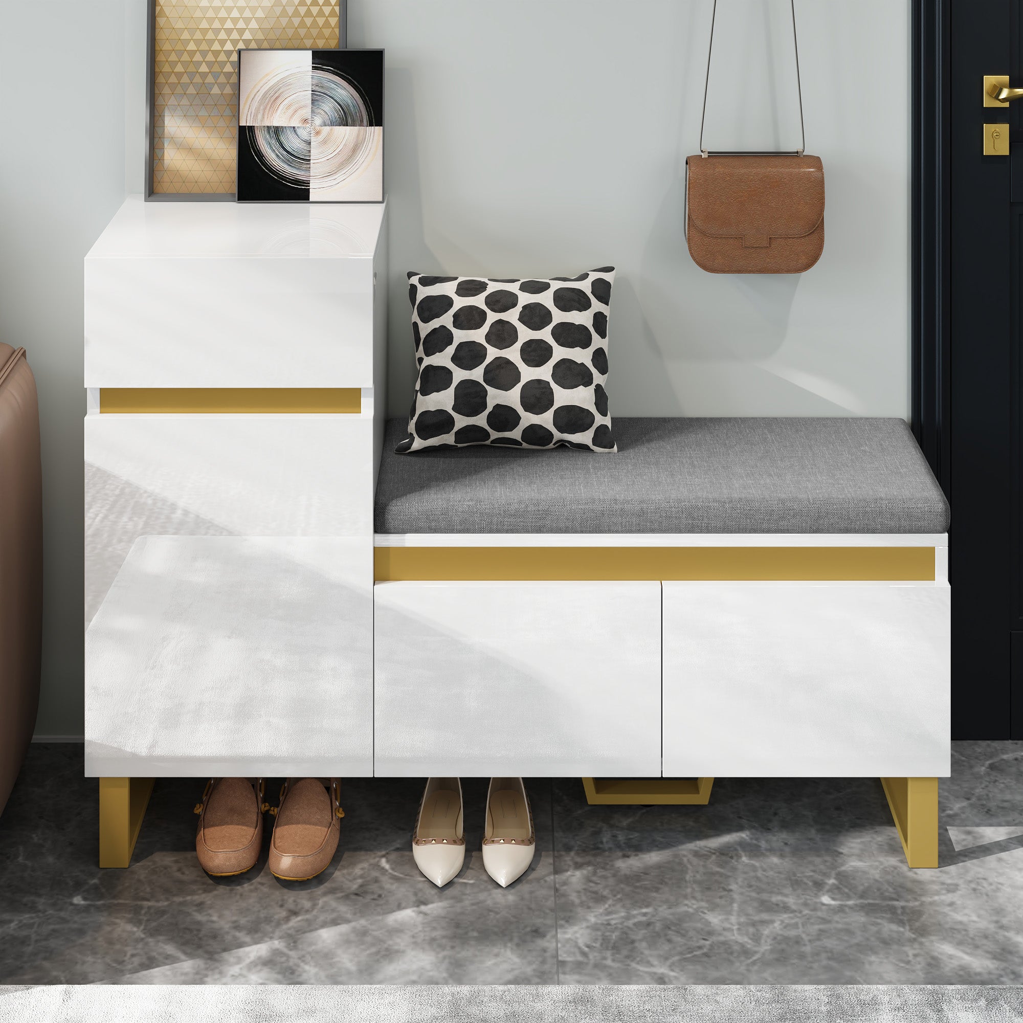 Shoe Cabinet Large Capacity Multi-Tier Storage with Drawers and Doors White MDF