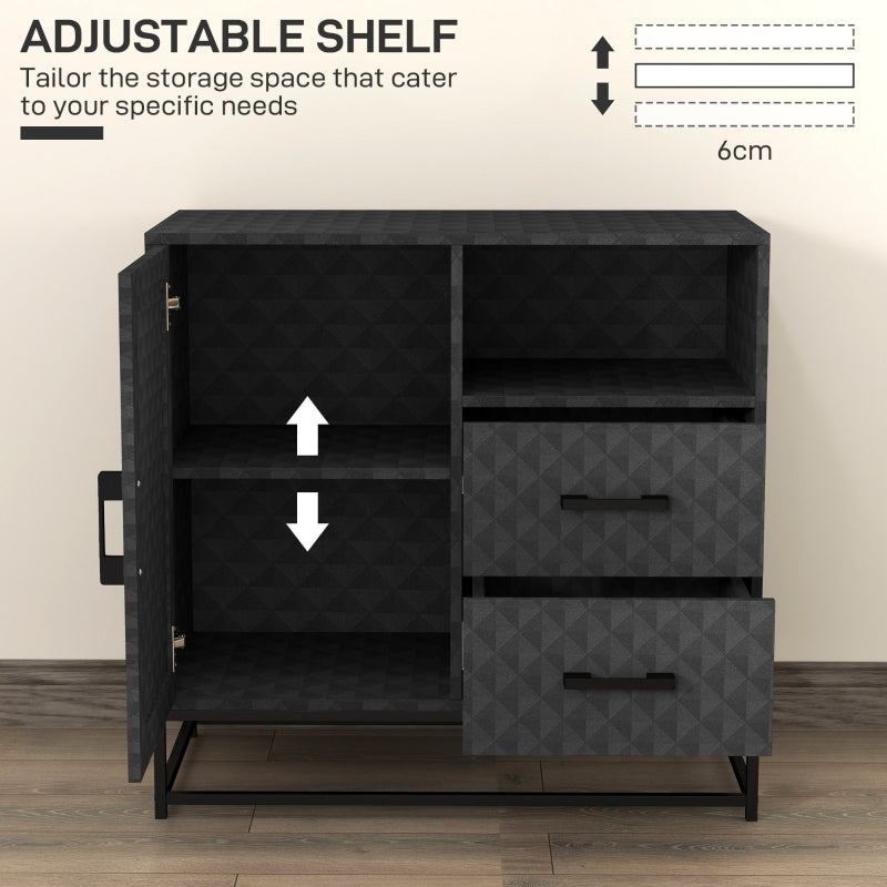 Sideboard Adjustable Shelf Freestanding Storage Cabinet Open Compartment 2 Drawers Black