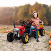 Ride On Tractor, Electric with Detachable Trailer, Remote Control, Music - Red