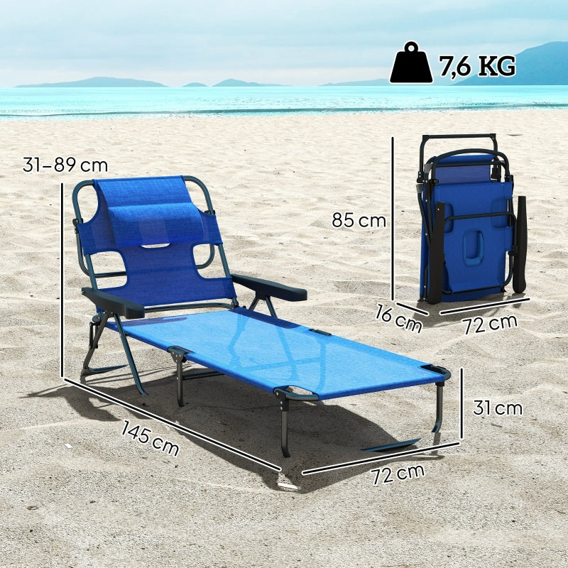 Sun Lounger, Foldable Weatherproof, Black + Dark Blue