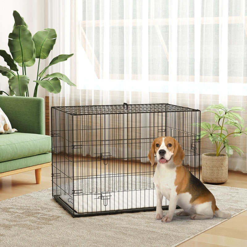 Foldable Dog Crate with 2 Doors, Tray, Soft Cushion, Black