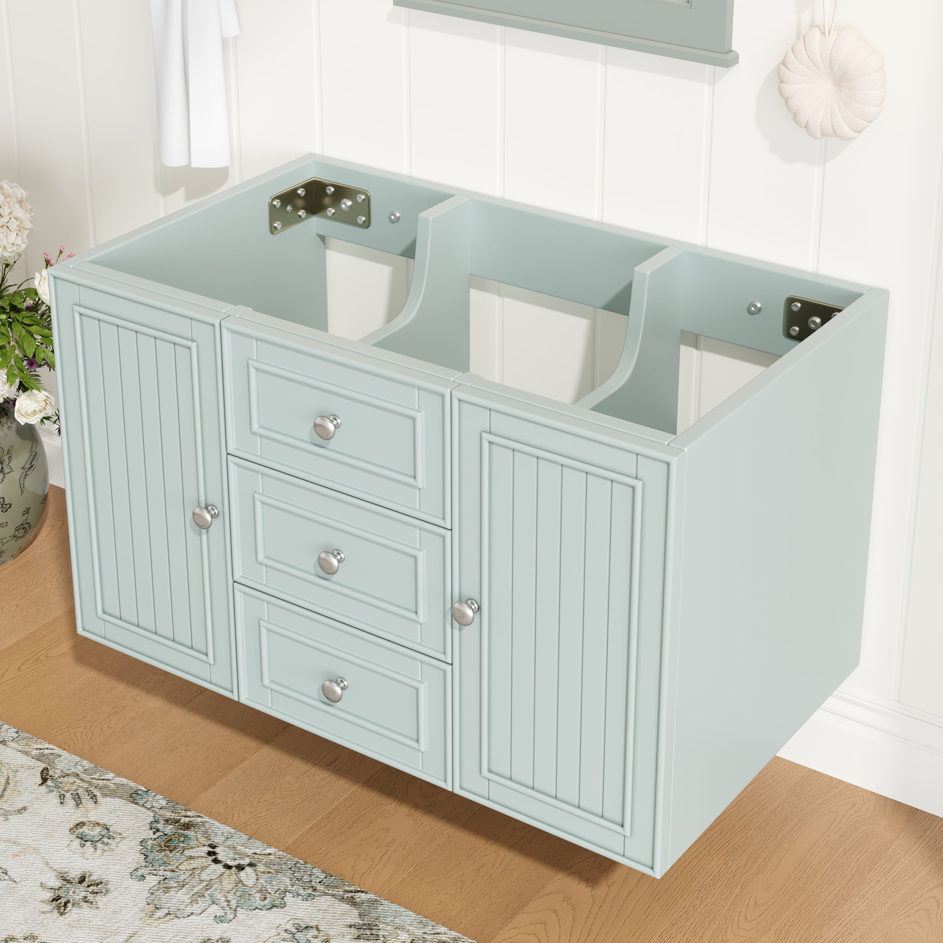 Wall-Mounted Vanity Unit 3 Drawers Modern Style 78.5x46.8cm - Green