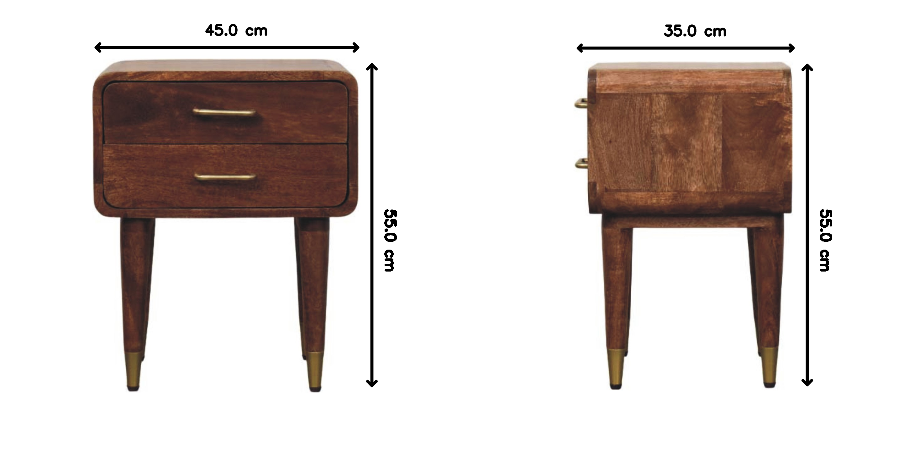 Astor 2-Drawer Nightstand, Solid Wood Brown