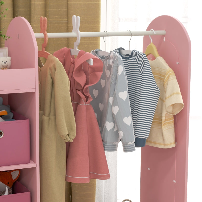 Kids Clothes Rail Storage Shelf Boxes Mirror Pink