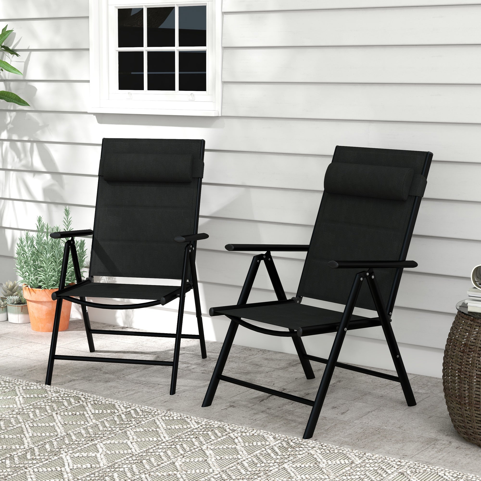 Padded Garden Chairs, Set of Two, Black