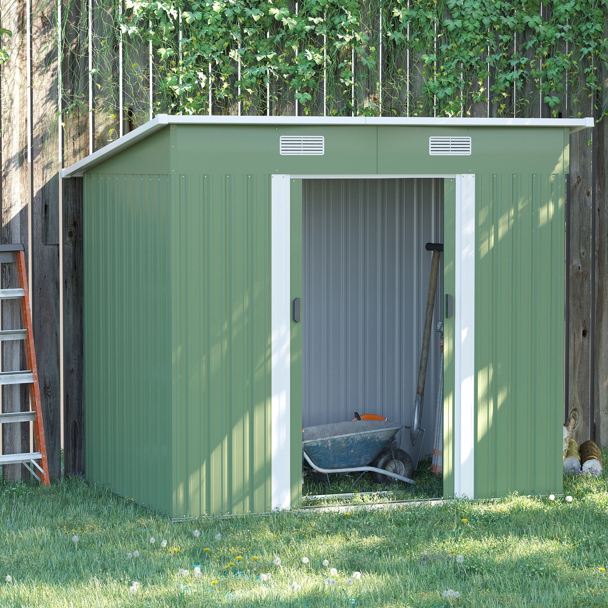 7 x 4ft Outdoor Garden Metal Storage Shed, Tool Storage Box, Light Green