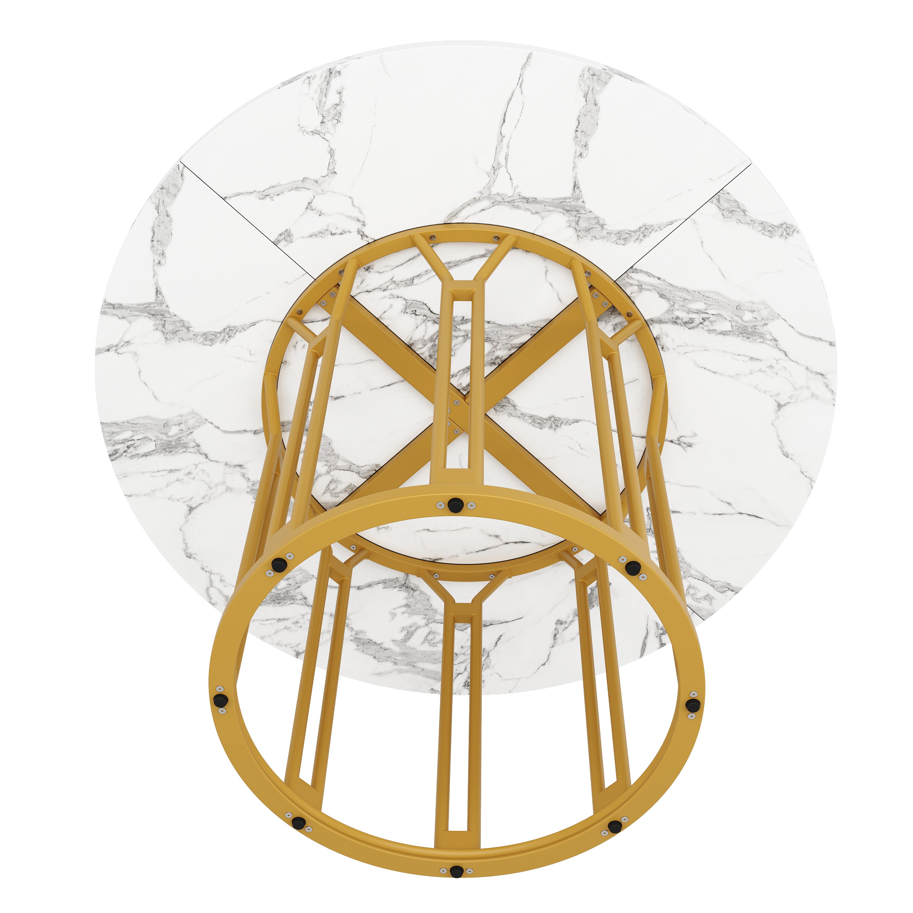 Round Dining Table Kitchen Breakfast Table Metal Legs Marble Pattern Gold/Black