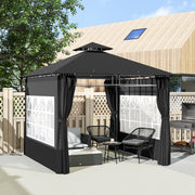 3 x 3 m Garden Gazebo, Double Roof with Removable Sidewalls and Church Windows, Black