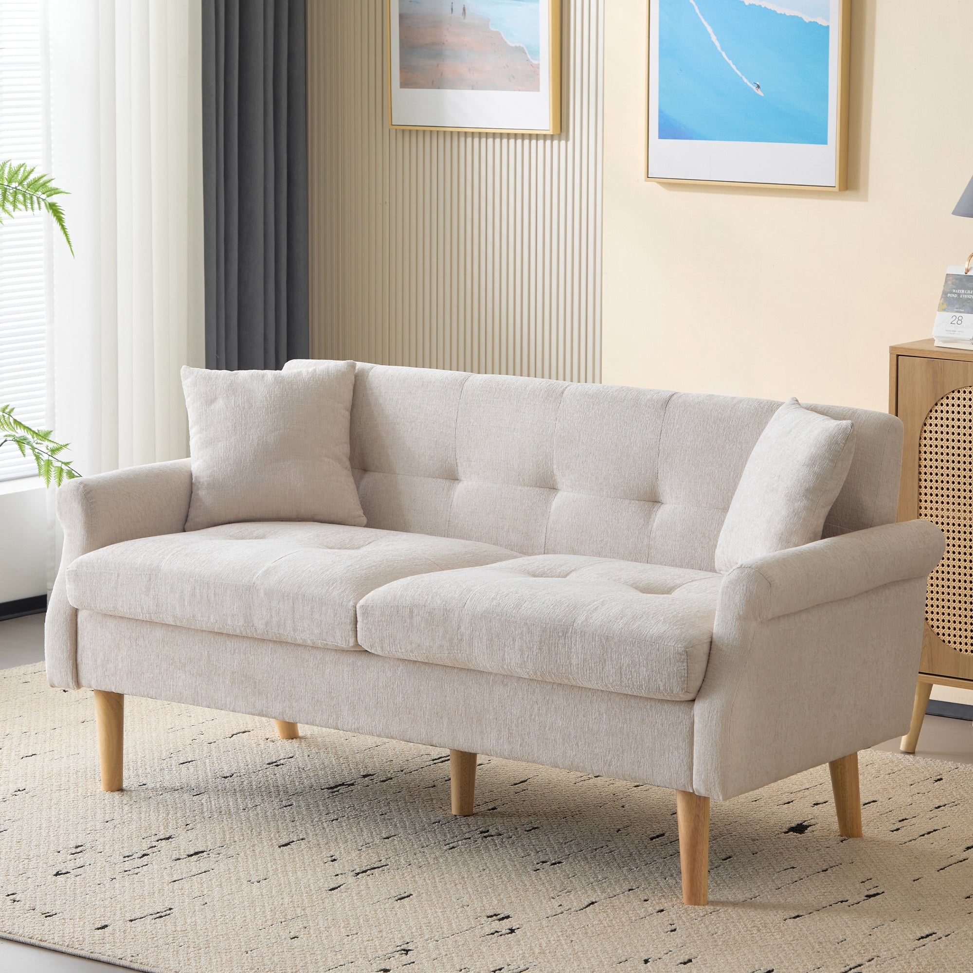 Modern Sofa, Upholstered Double Sofa with Thick Cushions, Chenille Fabric