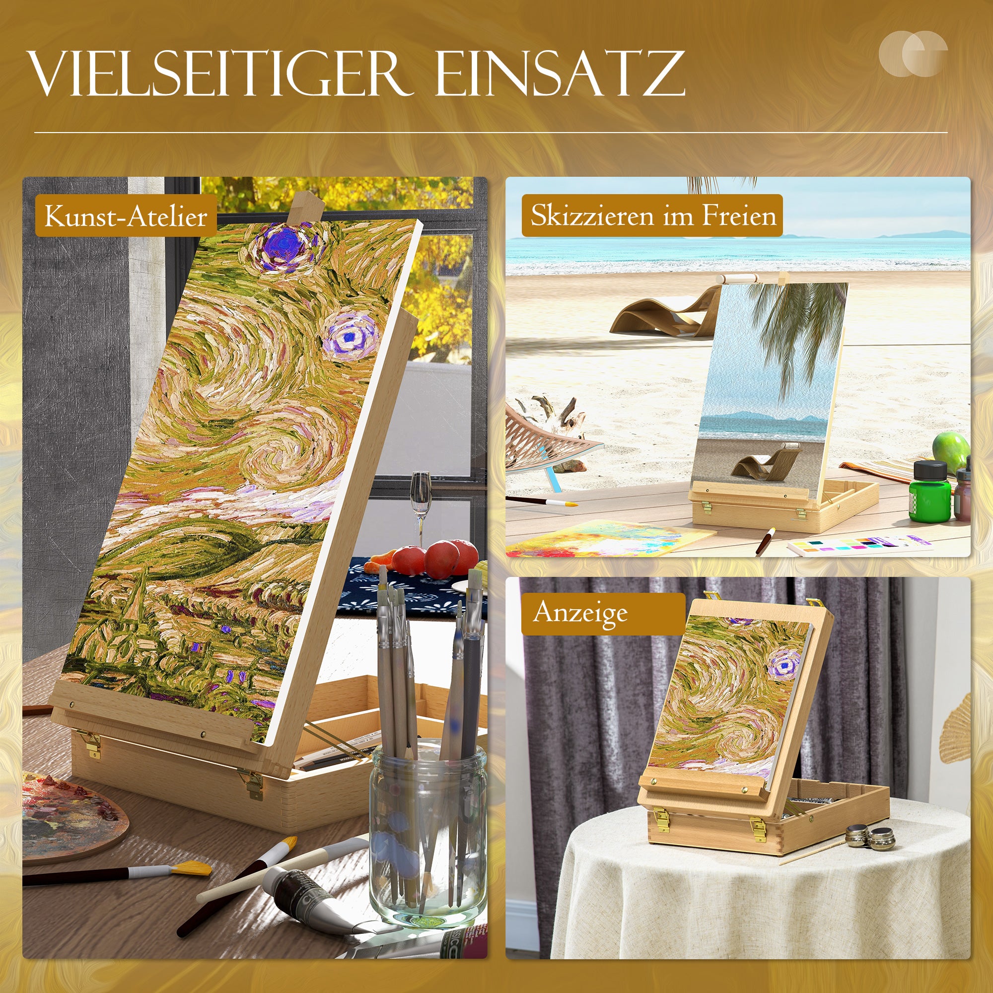 Table Easel, Angle-Adjustable Foldable Suitcase with Storage, Wood