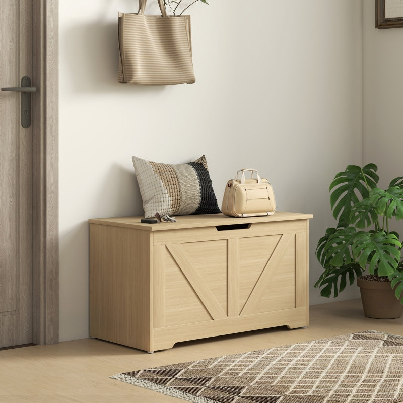 Home Storage Box 100L with Safety Hinges, Natural Wood Finish