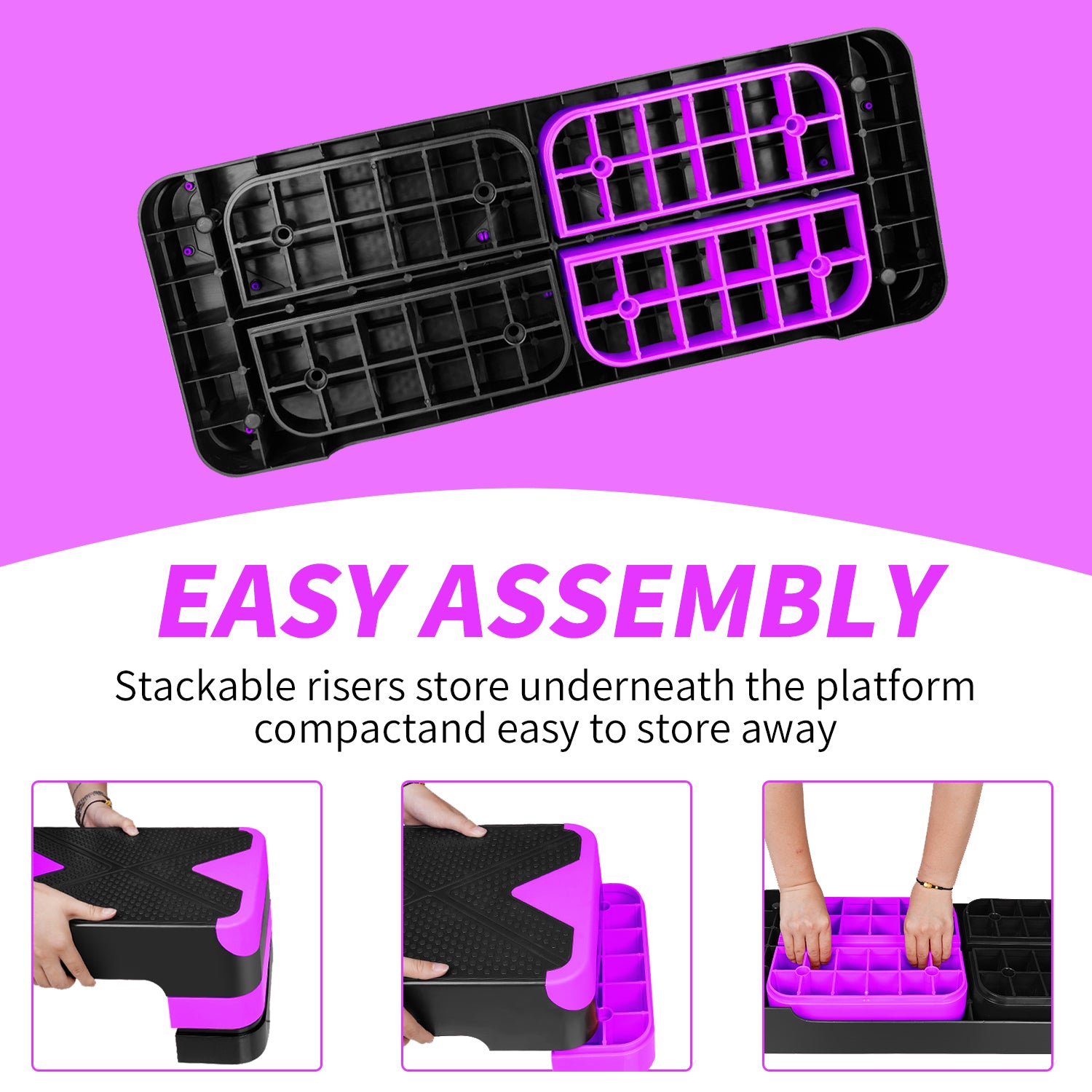 Aerobic Exercise Step Adjustable Stepper for Exercise, 68.5cm with Adjustable Height Risers (Purple)