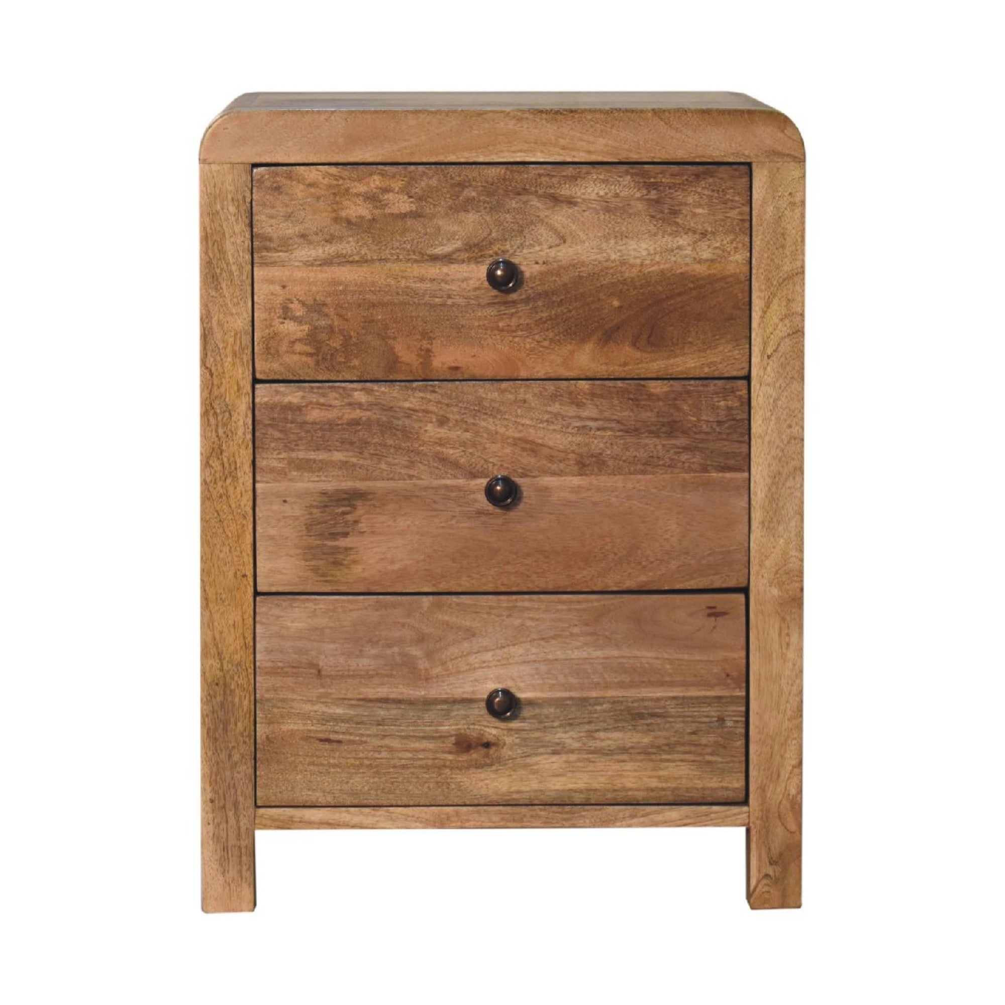 Solid Wood Aspen Bedside with 3 Drawers, Oak-ish Beige