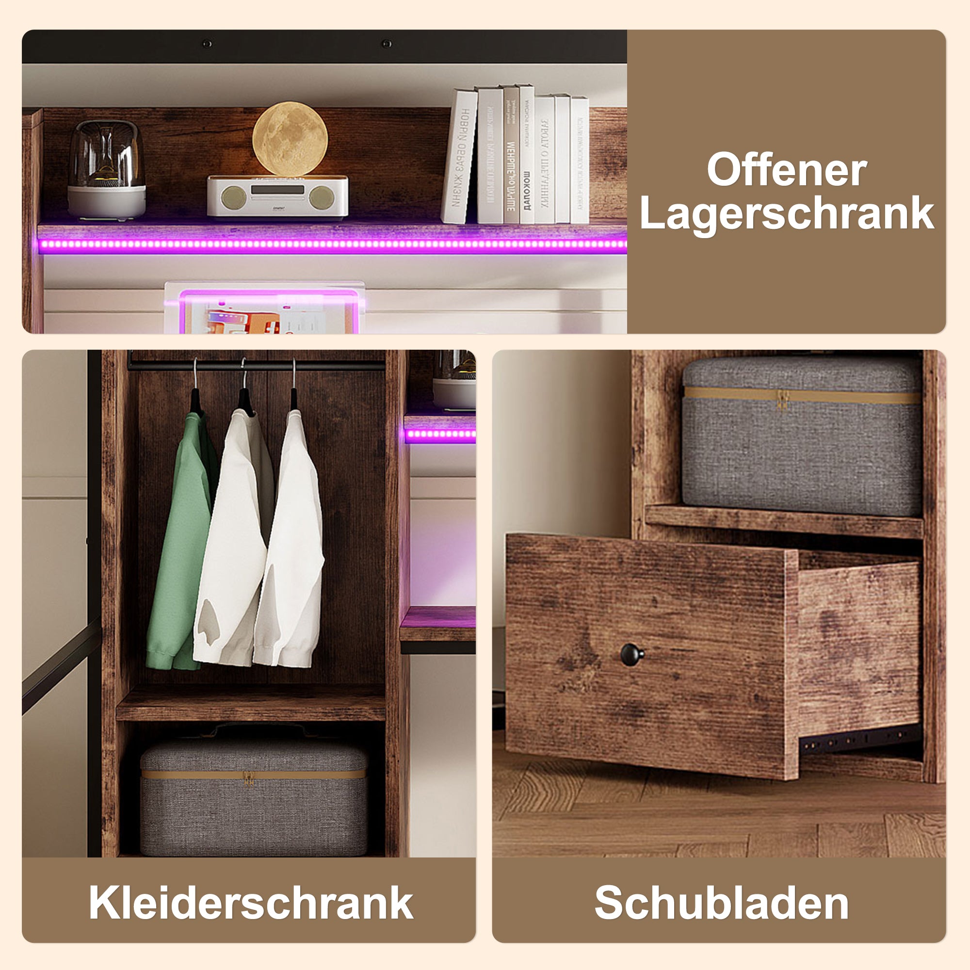 Loft Bed 140x200cm Metal LED Desk Drawer Shelves Stairs - Black