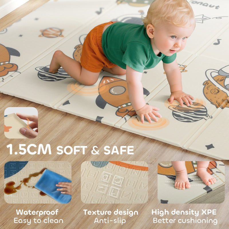 Space-Themed Baby Play Mat Double Sided Foldable Water-Resistant Multicolor