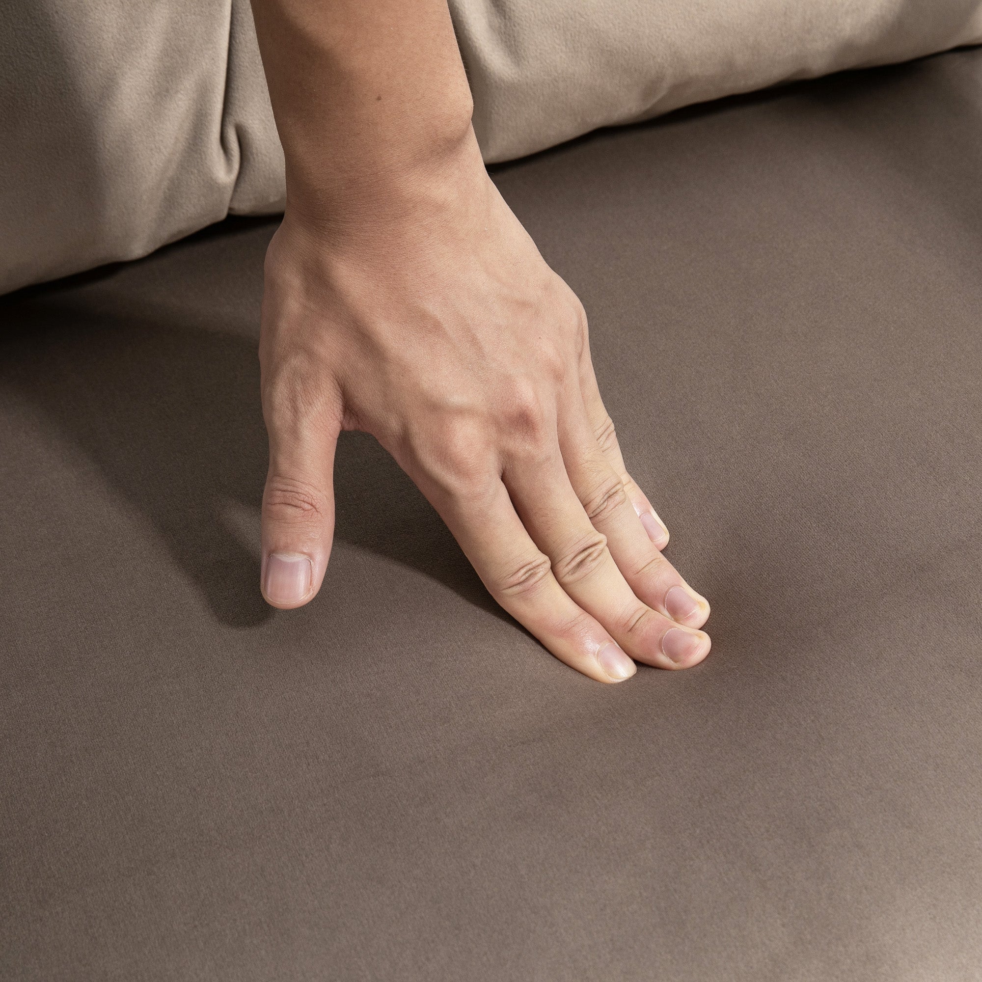 Sleeper Chair Bed, 5-Position Adjustable Backrest Space-Saving Robust, Light Brown Velvet Look