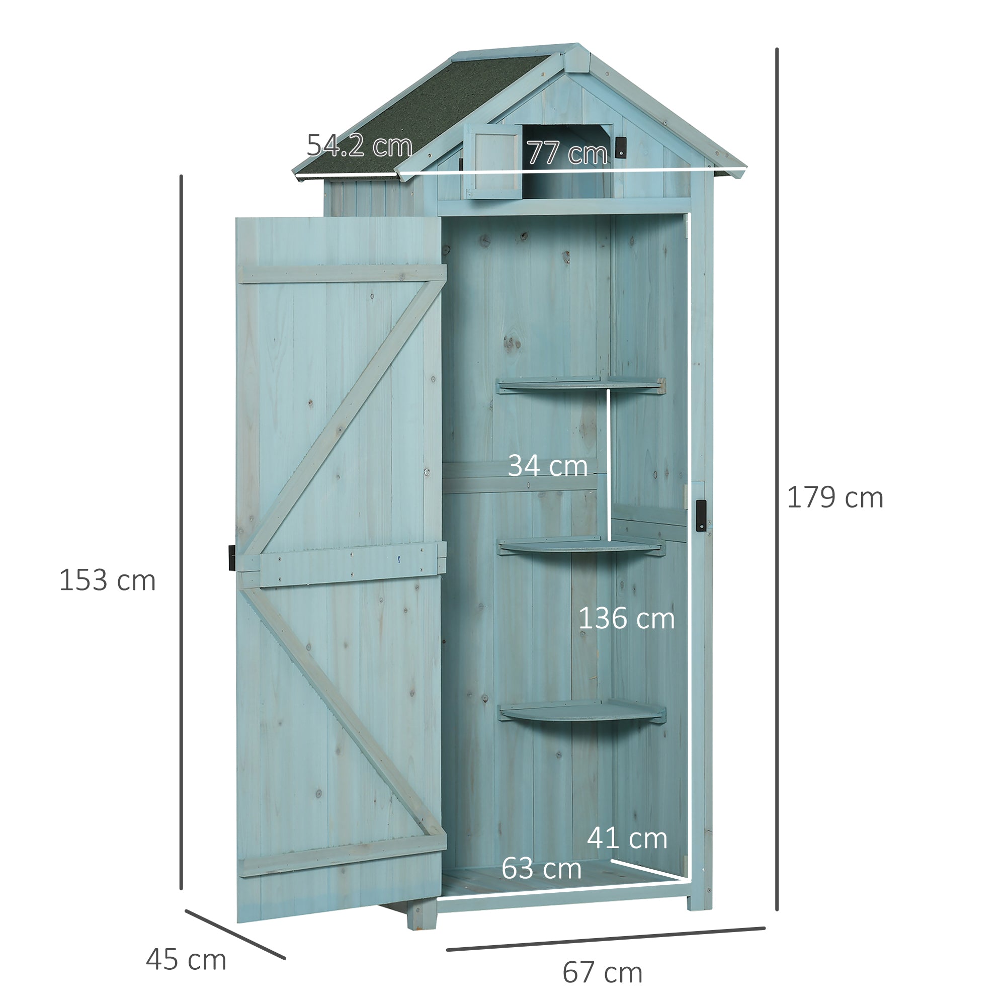 Garden Shed Vertical Utility 3 Shelves Wood Blue