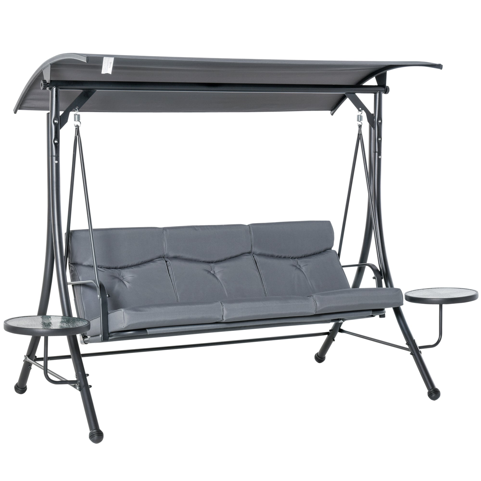 Hollywood Swing 3-Seater with Adjustable Sunshade, Tea Table, Steel Polyester Grey/Black