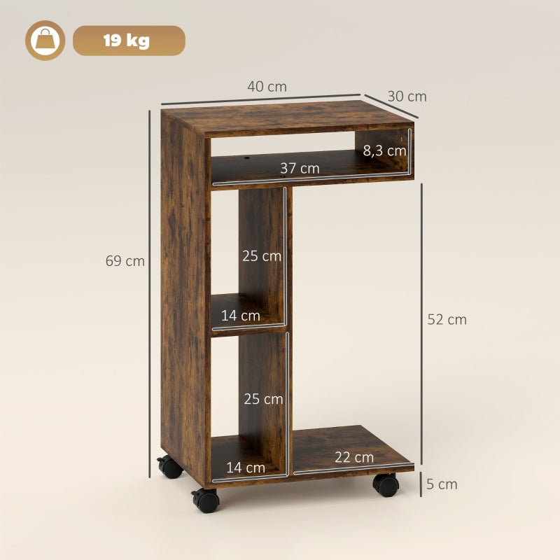 C-Shaped Serving Cart 4 Wheels 3 Compartments - Rustic Brown