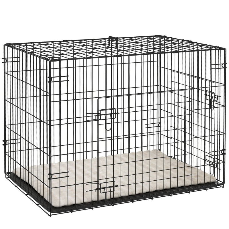 Dog Crate Foldable with 2 Doors, Tray & Soft Cushion, Black